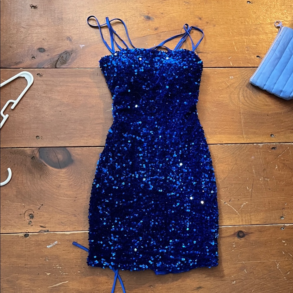 Blue Sequin Mini Dress